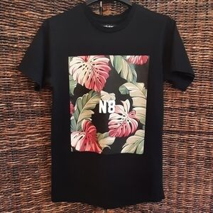 8IGHTH/DSTRKT Tee Shirt Large Black Tropical Hawaiian Floral Boho Beachy Vaca